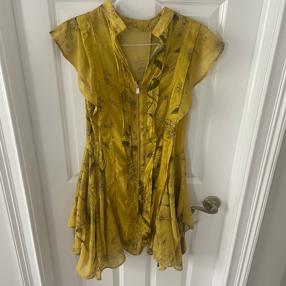 All Saints Yellow Floral Sleeveless Zip Up Front Dress Women’s US 0